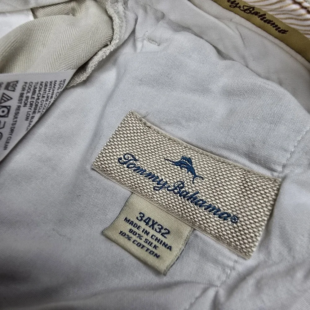 Tommy Bahama Pants Mens 34x32 Khaki Silk Cotton Herringbone Straight Chino 34